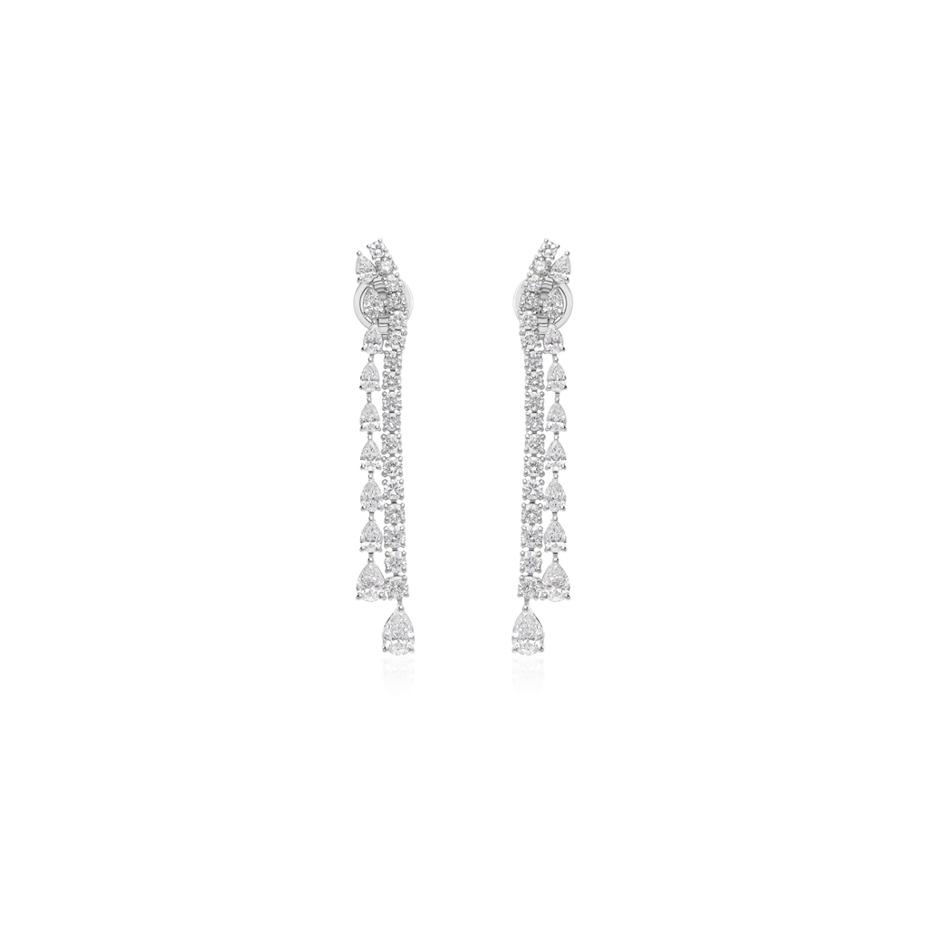 18k Gold Luxury Statement Earrings 3.75 Ct. Dual Strand Diamond Drops