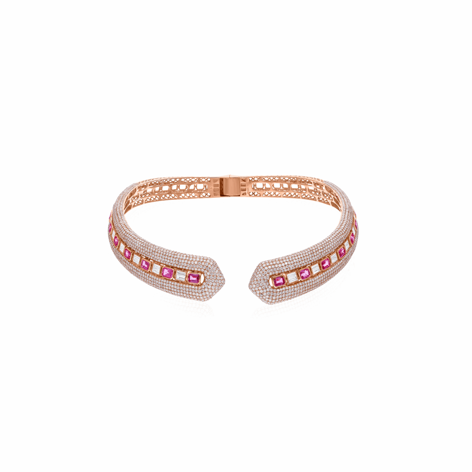 28.67 Tcw Pink Sapphire Gemstone Real H/SI Diamond Choker Necklace 18k Gold