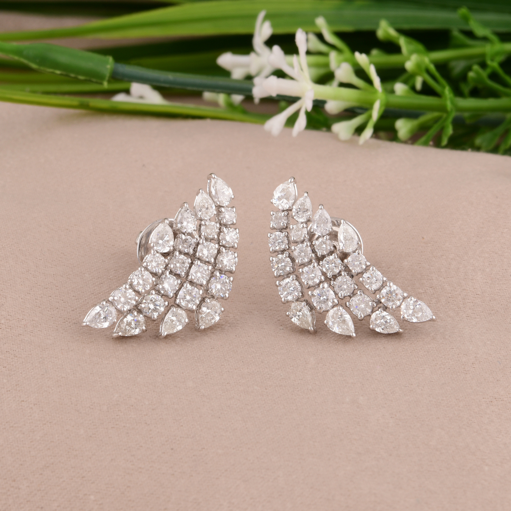 Stunning 2.29 Carat Natural SI/H Pear Round Diamond Cluster Earrings