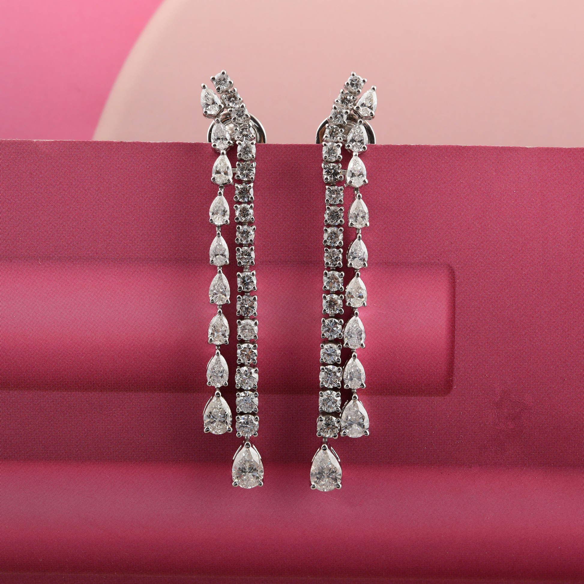 18k Gold Luxury Statement Earrings 3.75 Ct. Dual Strand Diamond Drops