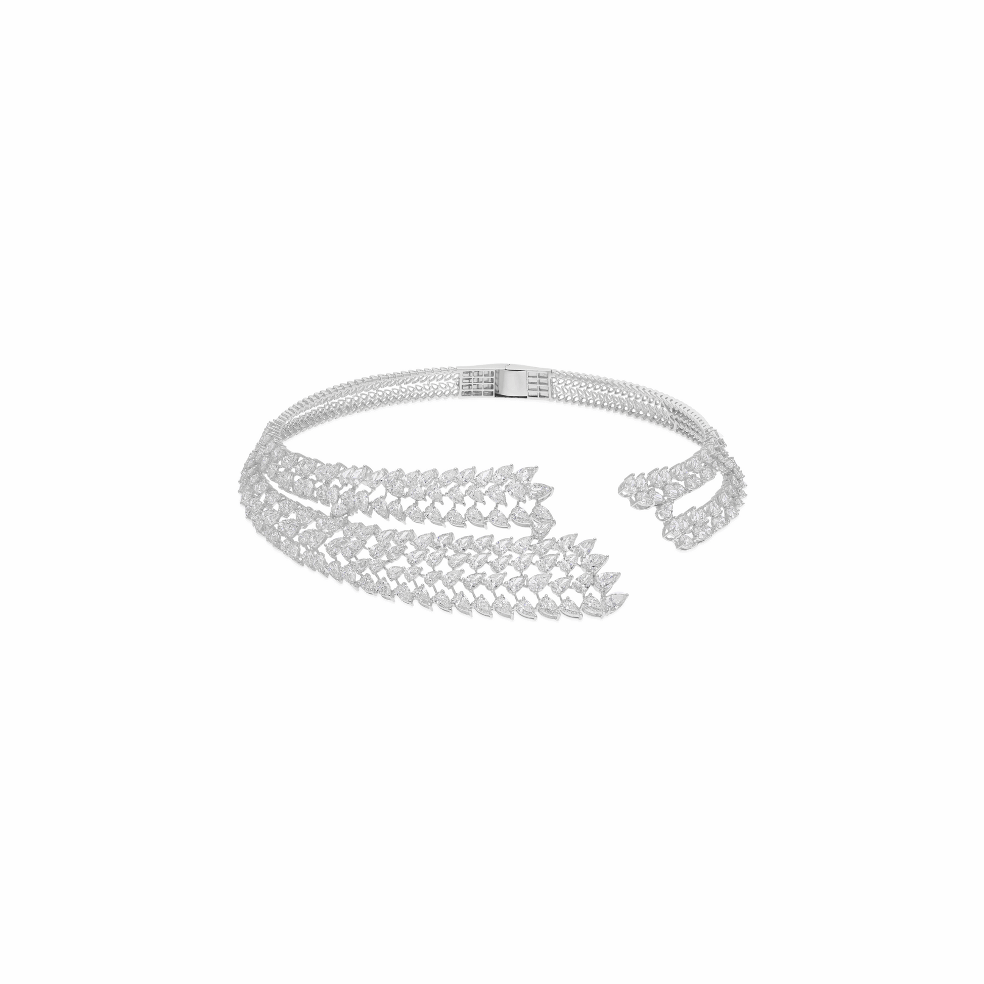 Multi Strand Leaf Design 28.60 Ct. Diamond Cuff Choker Necklace 18k Gold