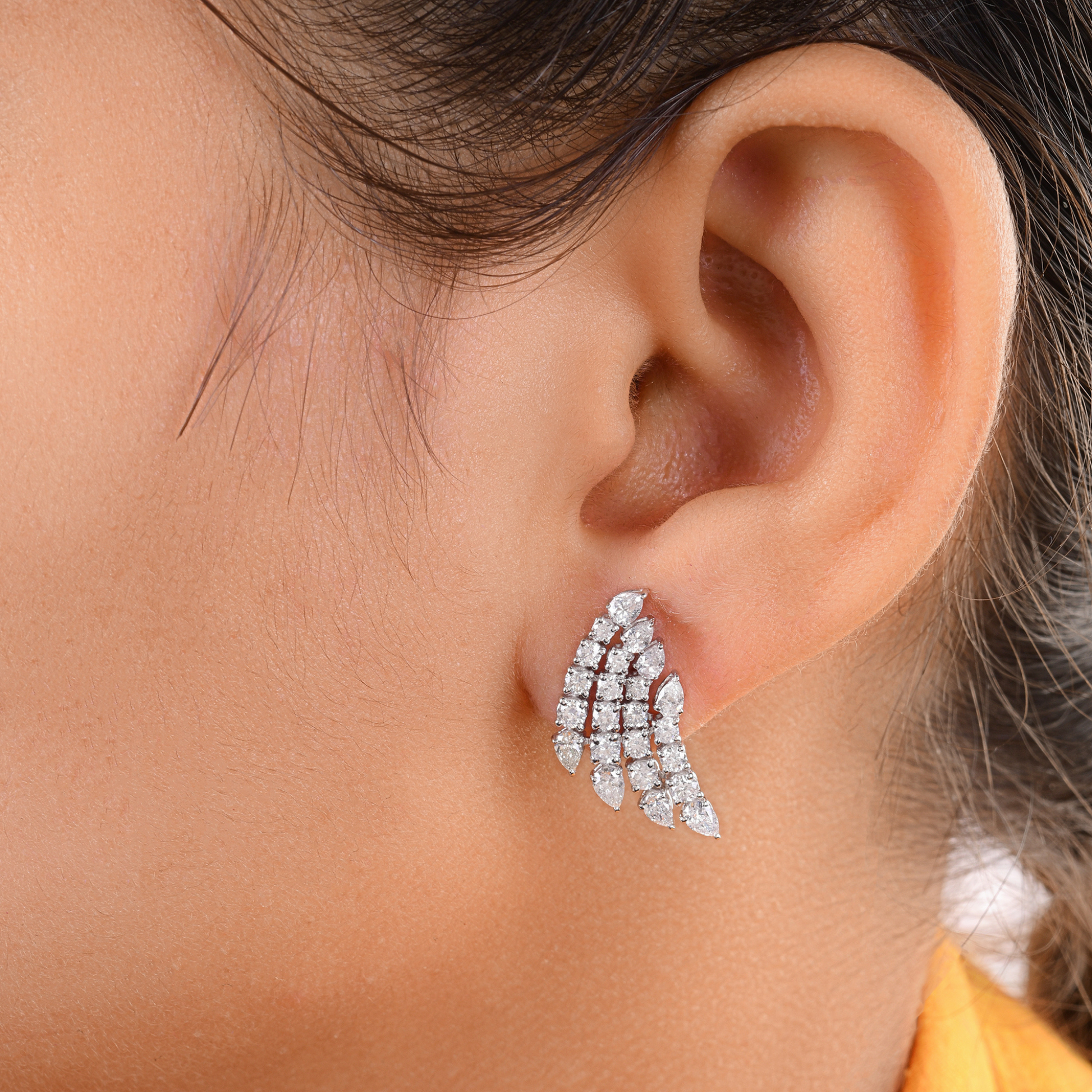 Stunning 2.29 Carat Natural SI/H Pear Round Diamond Cluster Earrings