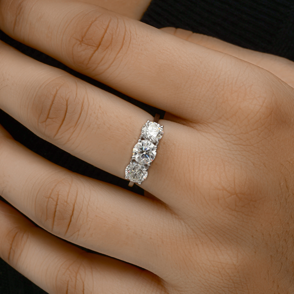 2.09Ct. Three Stone Round Cut Natural Diamond Engagement Ring For Wife