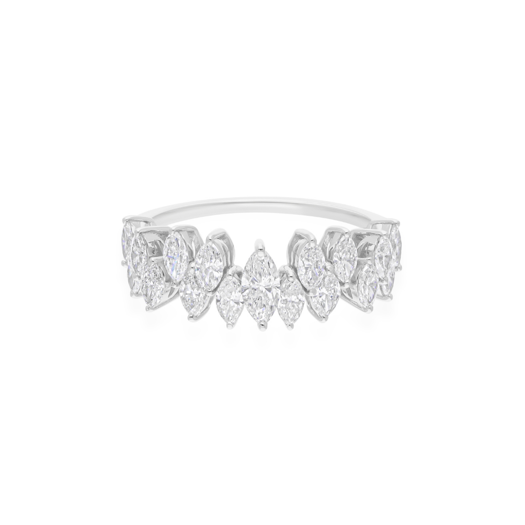 Fine Gold Women Diamond Half Eternity 1.09 Carat Marquise Cut Ring