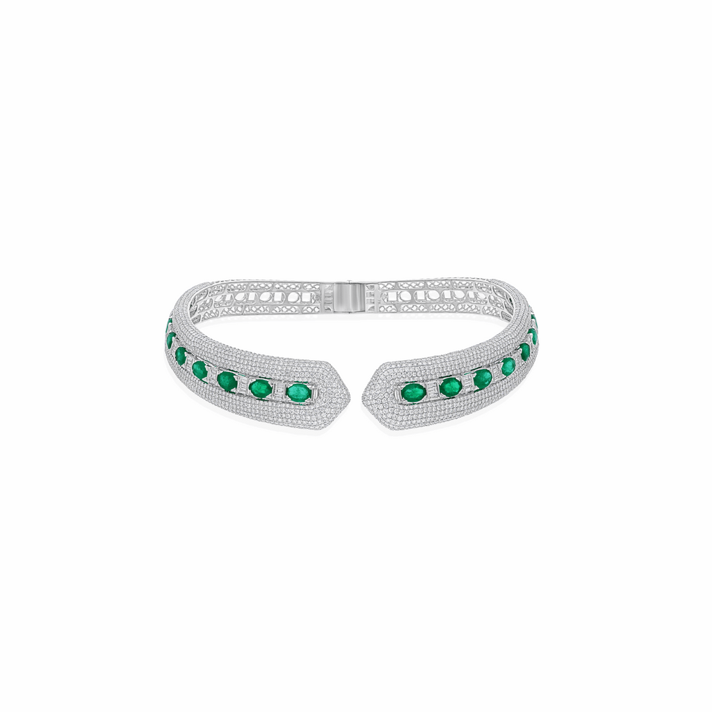 Certified Micro Setting Natural Diamond Zambian Emerald Choker Necklace 18k Gold