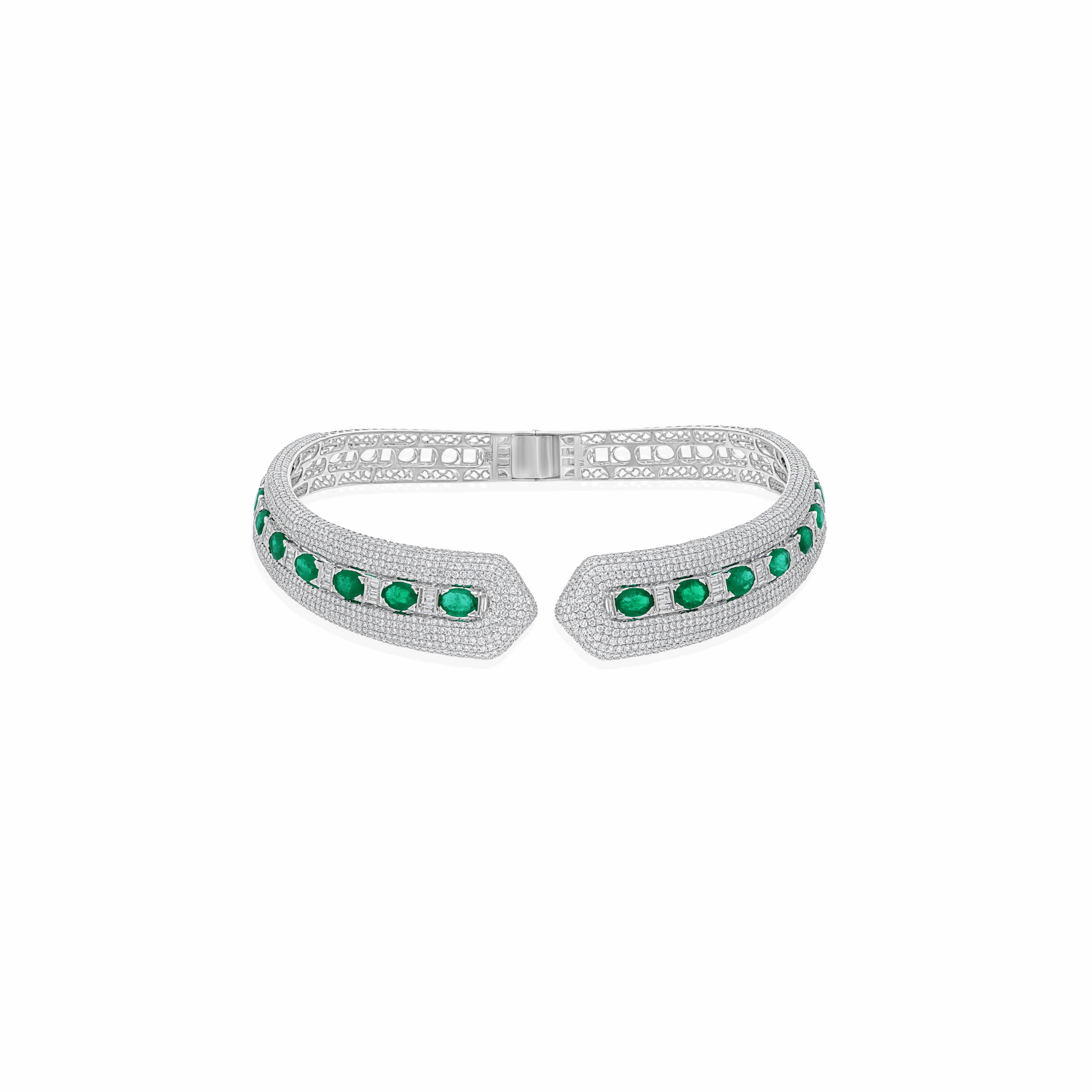 Certified Micro Setting Natural Diamond Zambian Emerald Choker Necklace 18k Gold
