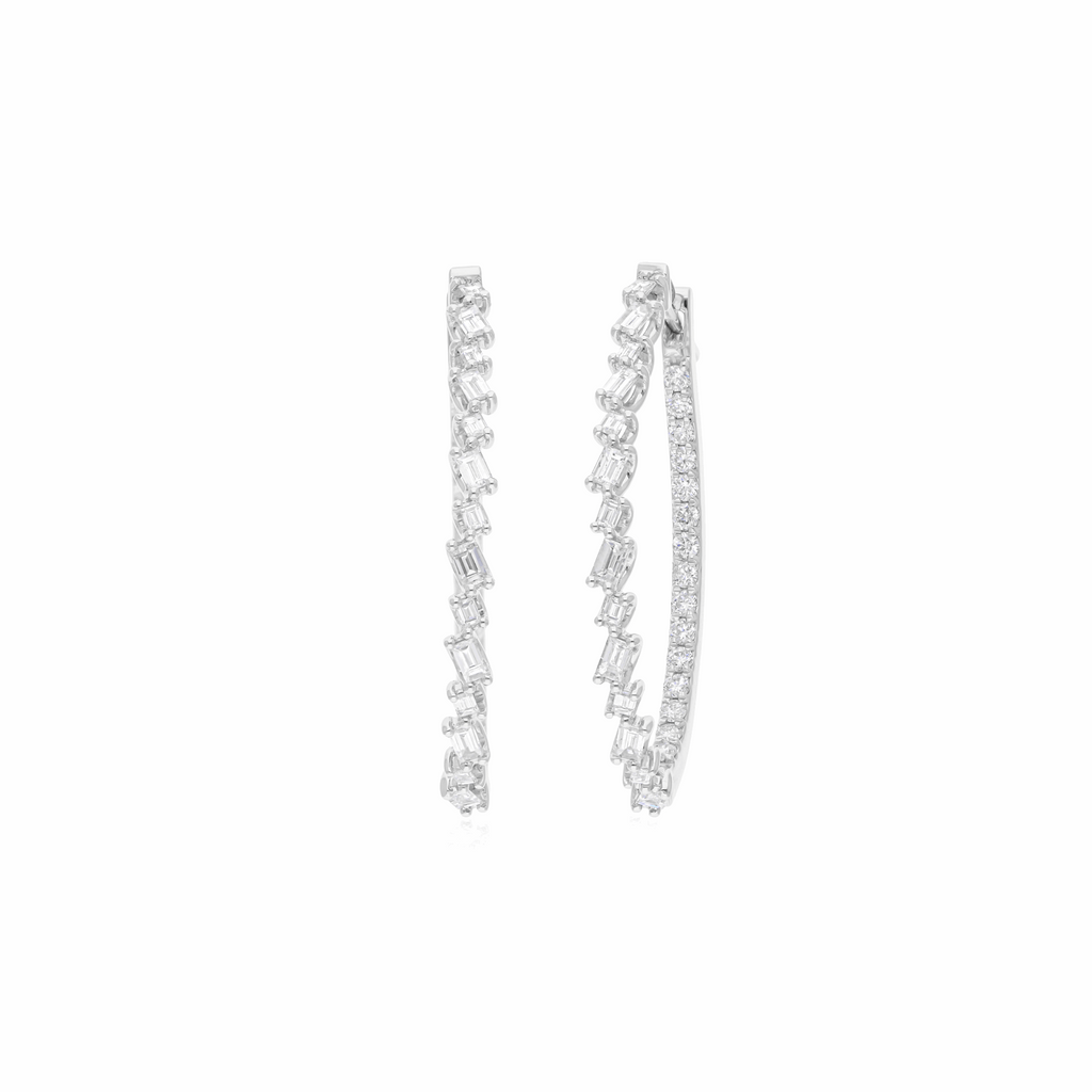 1.97 Ct Natural SI/H Baguette Diamond Huggie Hoop Earrings Solid 18k Gold