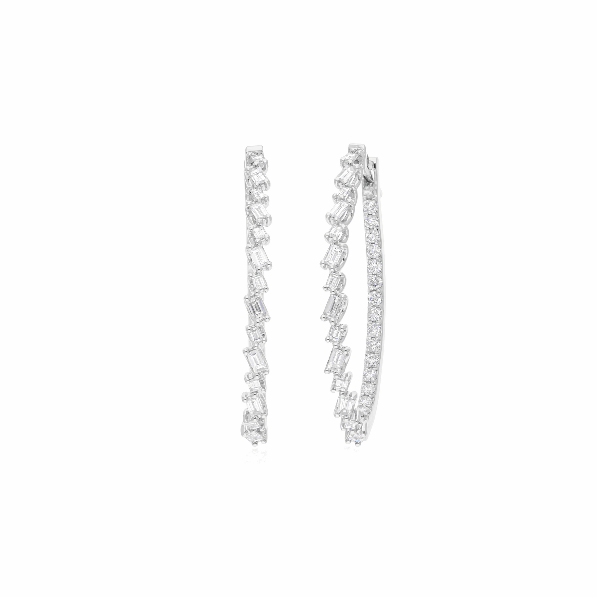 1.97 Ct Natural SI/H Baguette Diamond Huggie Hoop Earrings Solid 18k Gold