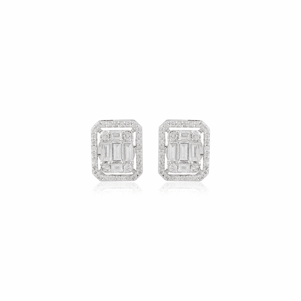 Baguette Brilliant Cut Natural Diamond Stud Earrings 18K Gold Gift 1.19 Ct