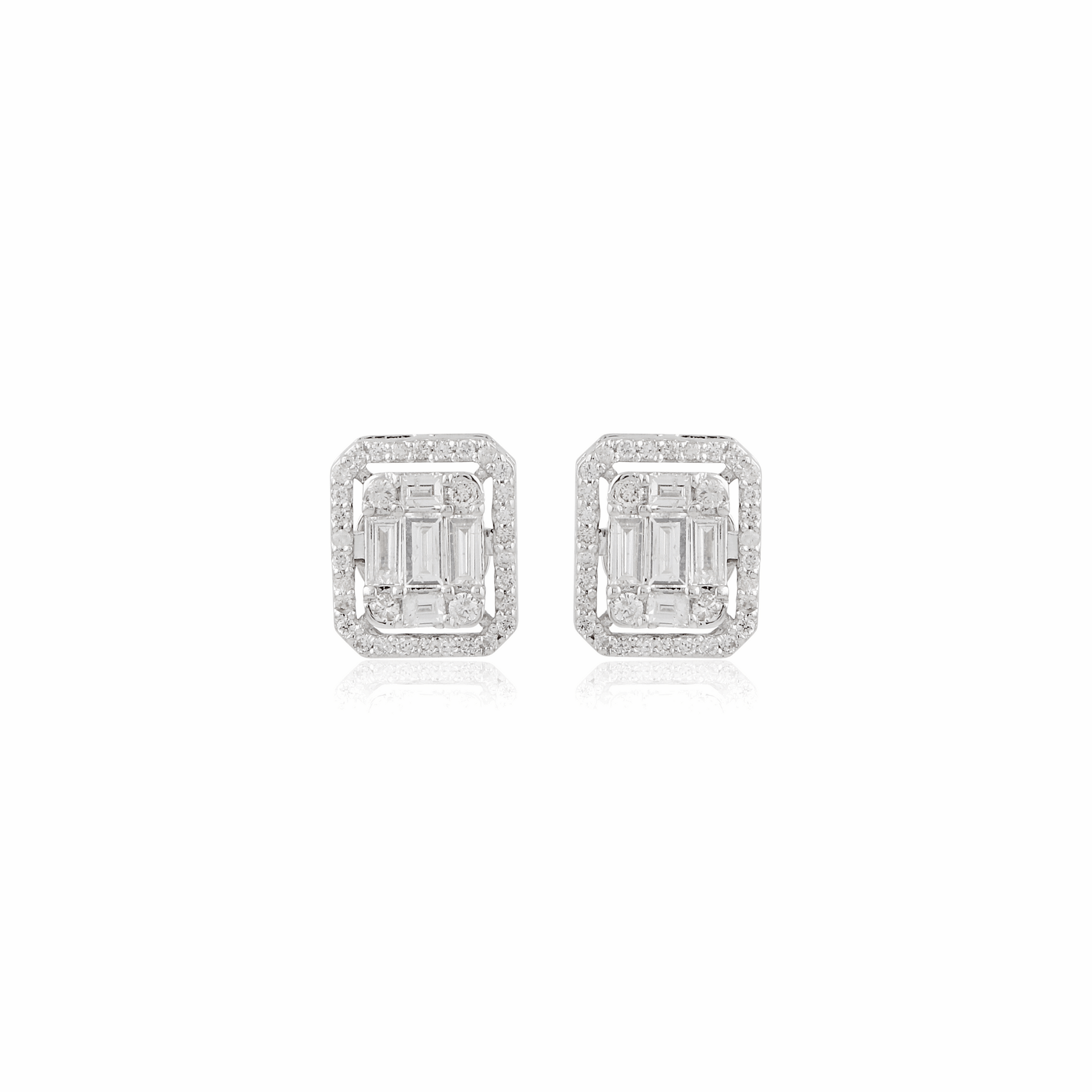 Baguette Brilliant Cut Natural Diamond Stud Earrings 18K Gold Gift 1.19 Ct