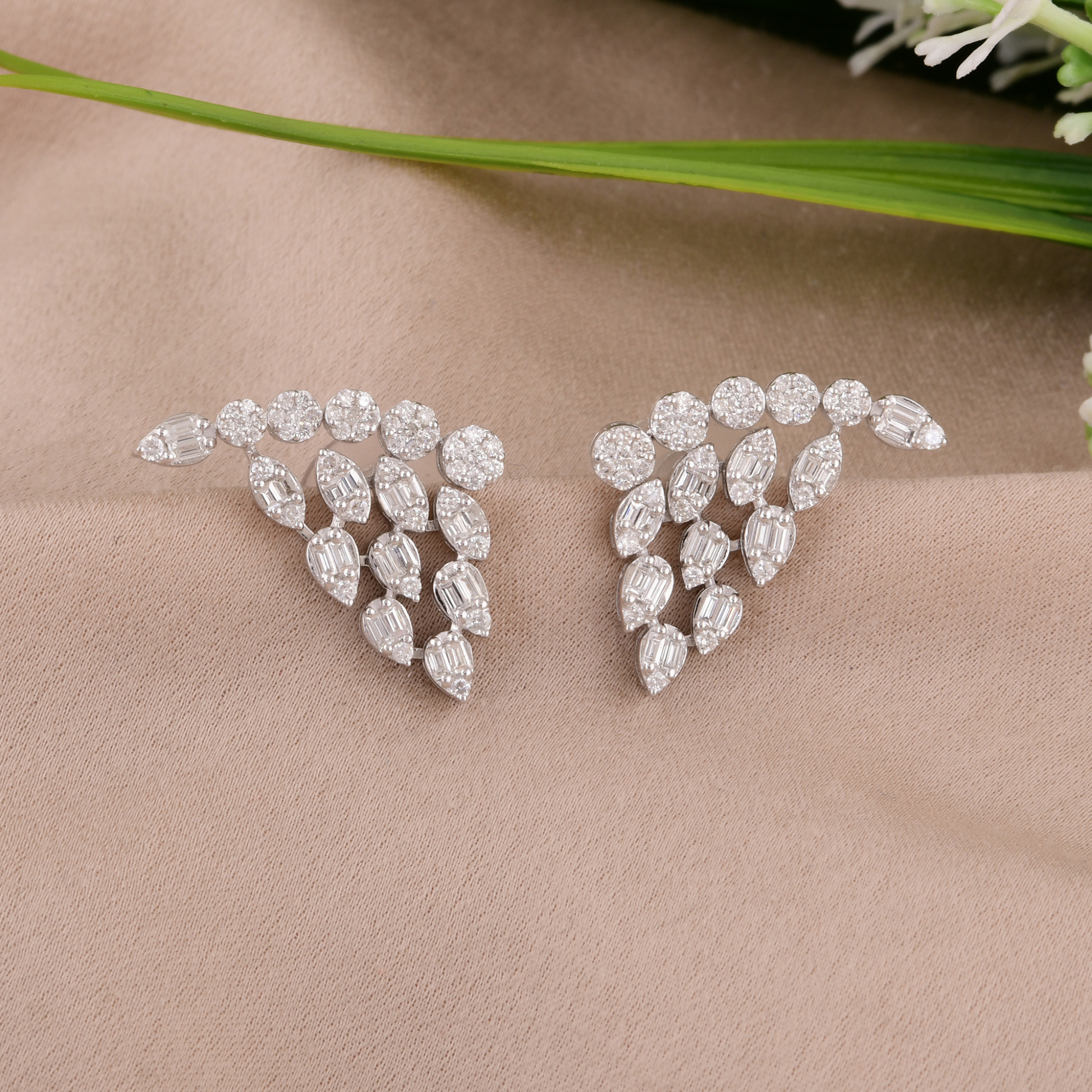 Solid Gold 1.12 Ct Natural SI/H Baguette Diamond Fine Earrings Anniversary Gift
