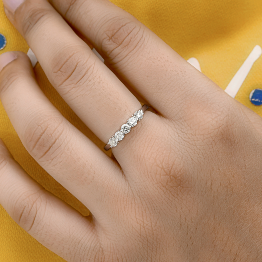 Minimalist 5 Stone Natural Round Cut Diamond Solid Gold Band Ring