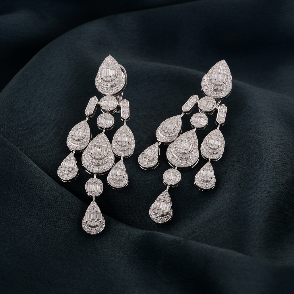 Sparkling Baguette Cut 4.35 Carat Natural Diamond Long Dangle Bridal Anniversary Earrings