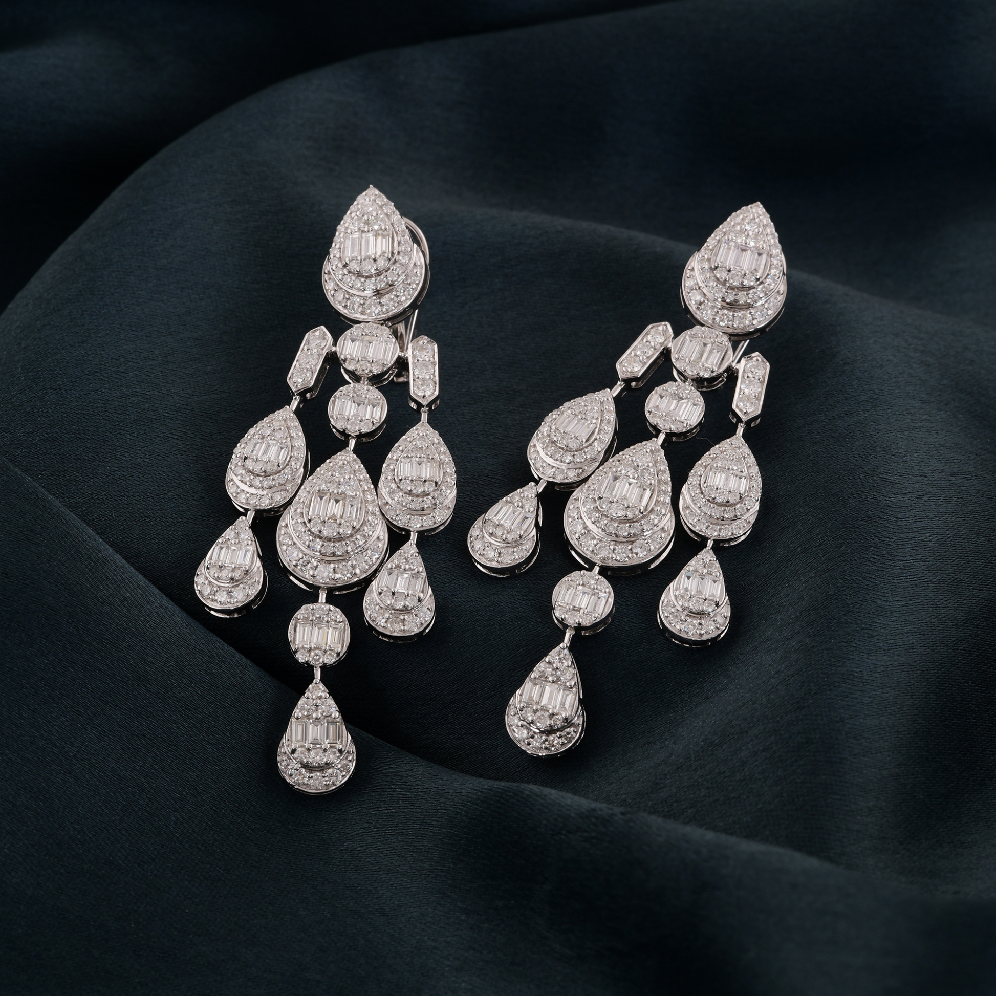 Sparkling Baguette Cut 4.35 Carat Natural Diamond Long Dangle Bridal Anniversary Earrings