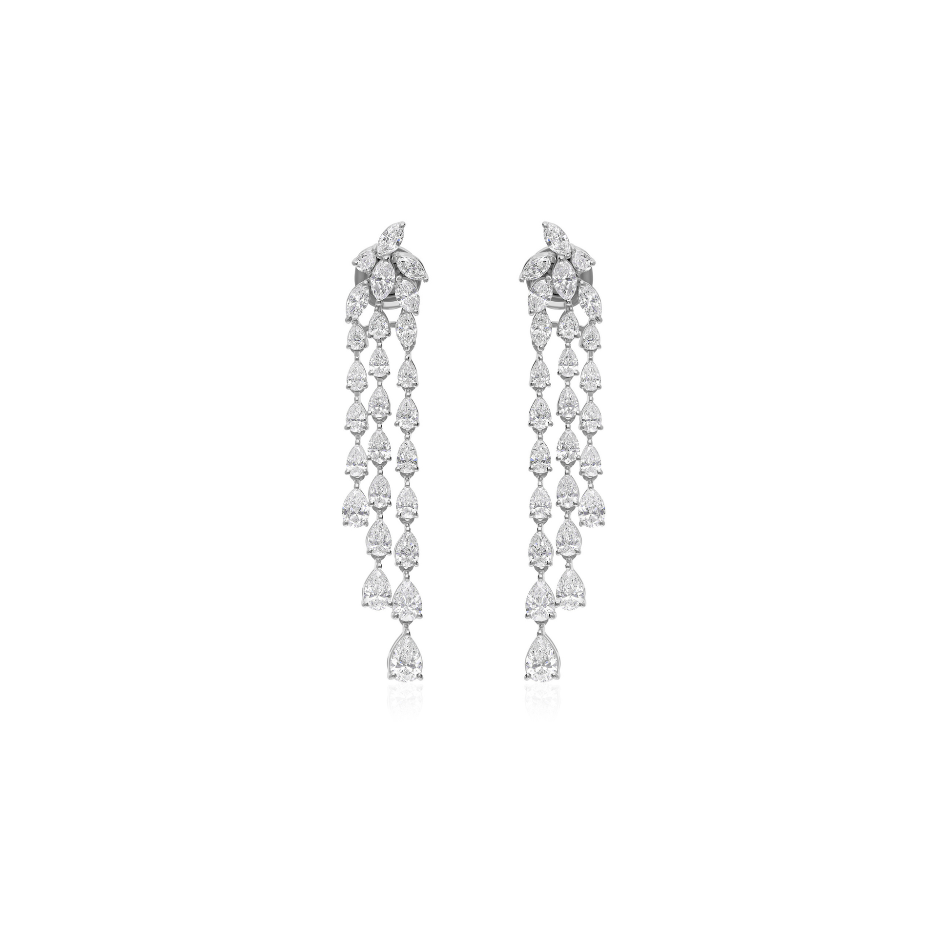 4.53 Ct. Floral Marquise & Pear Diamond Cascade Earrings In 18k Gold