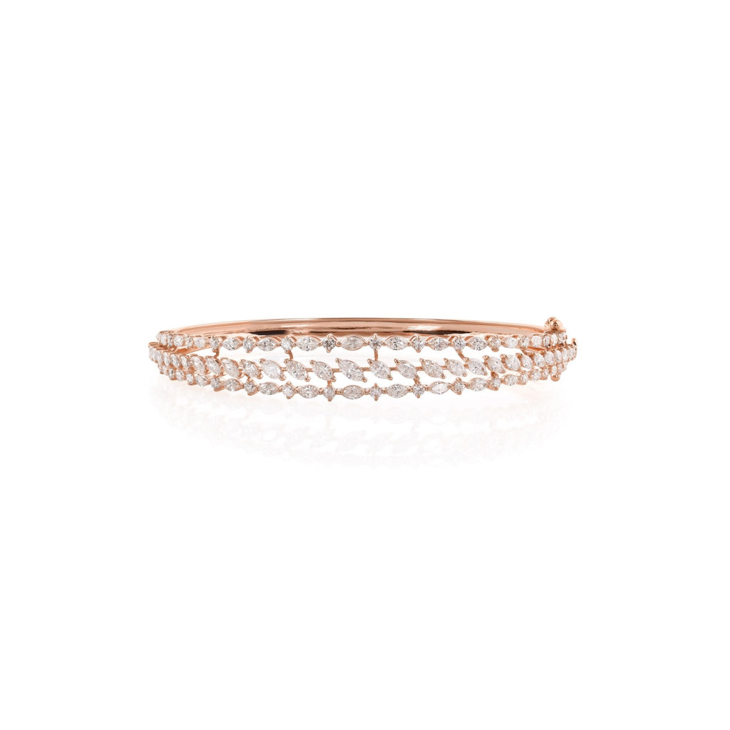 Minimalist 2.96Ct Marquise & Round Brilliant Cuts Diamond Stackable Gold Bangle Bracelet