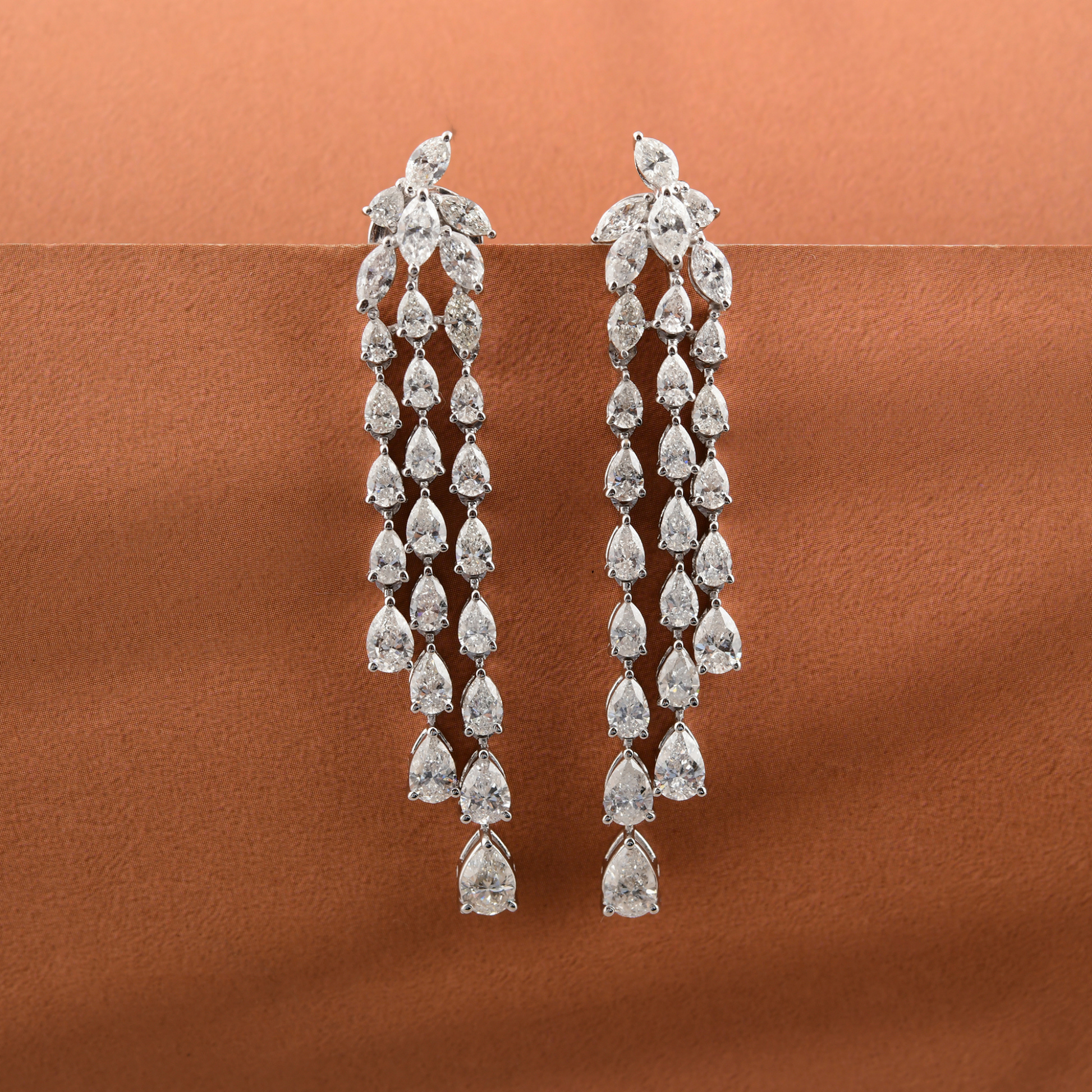 4.53 Ct. Floral Marquise & Pear Diamond Cascade Earrings In 18k Gold