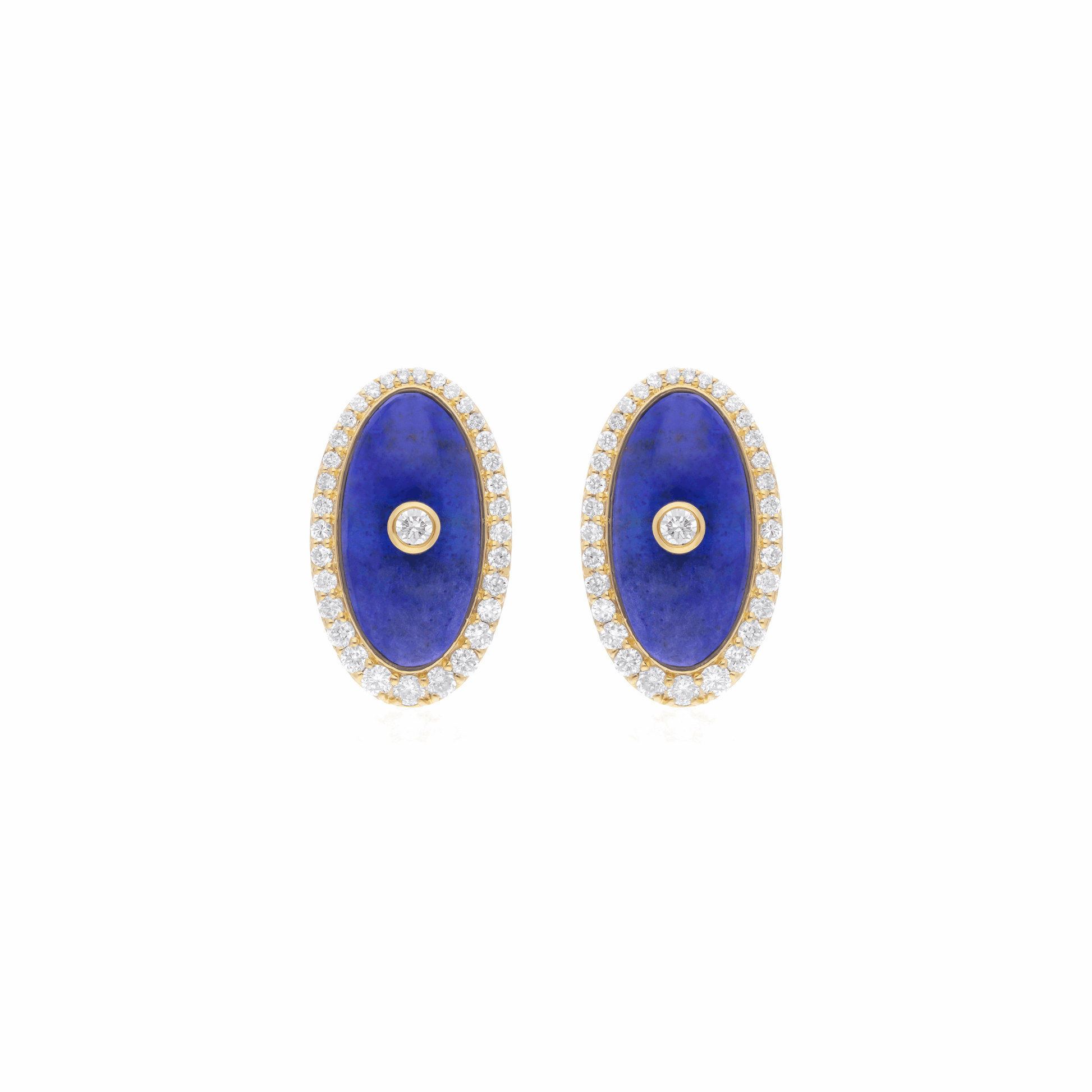 7.43 Tcw H/SI Natural Round Diamond Lapis Lazuli 18k Gold Stud Earrings