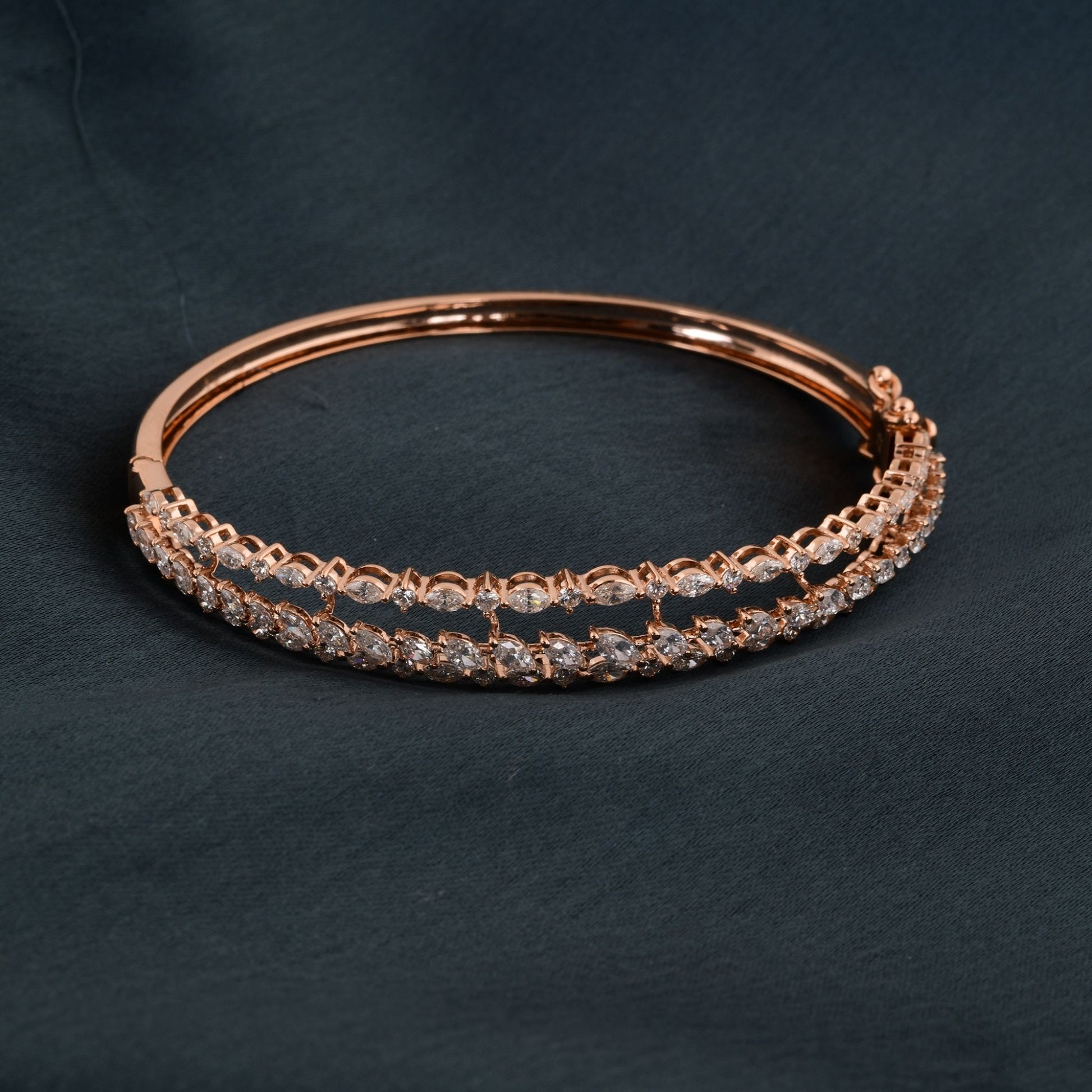 Minimalist 2.96Ct Marquise & Round Brilliant Cuts Diamond Stackable Gold Bangle Bracelet