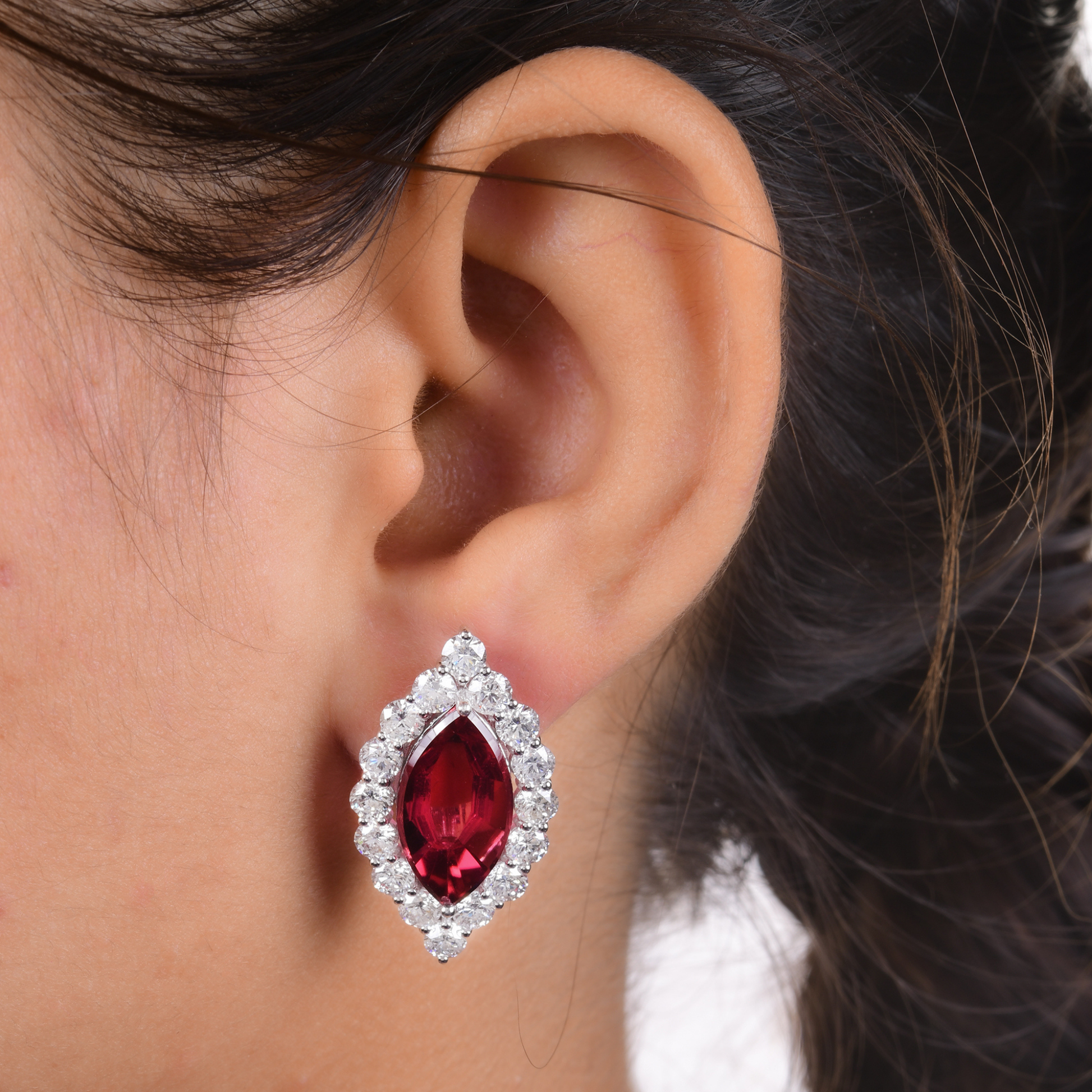 20.86 Ct. Tcw Natural Pink Tourmaline SI/H Diamond Marquise Gold Stud Earrings