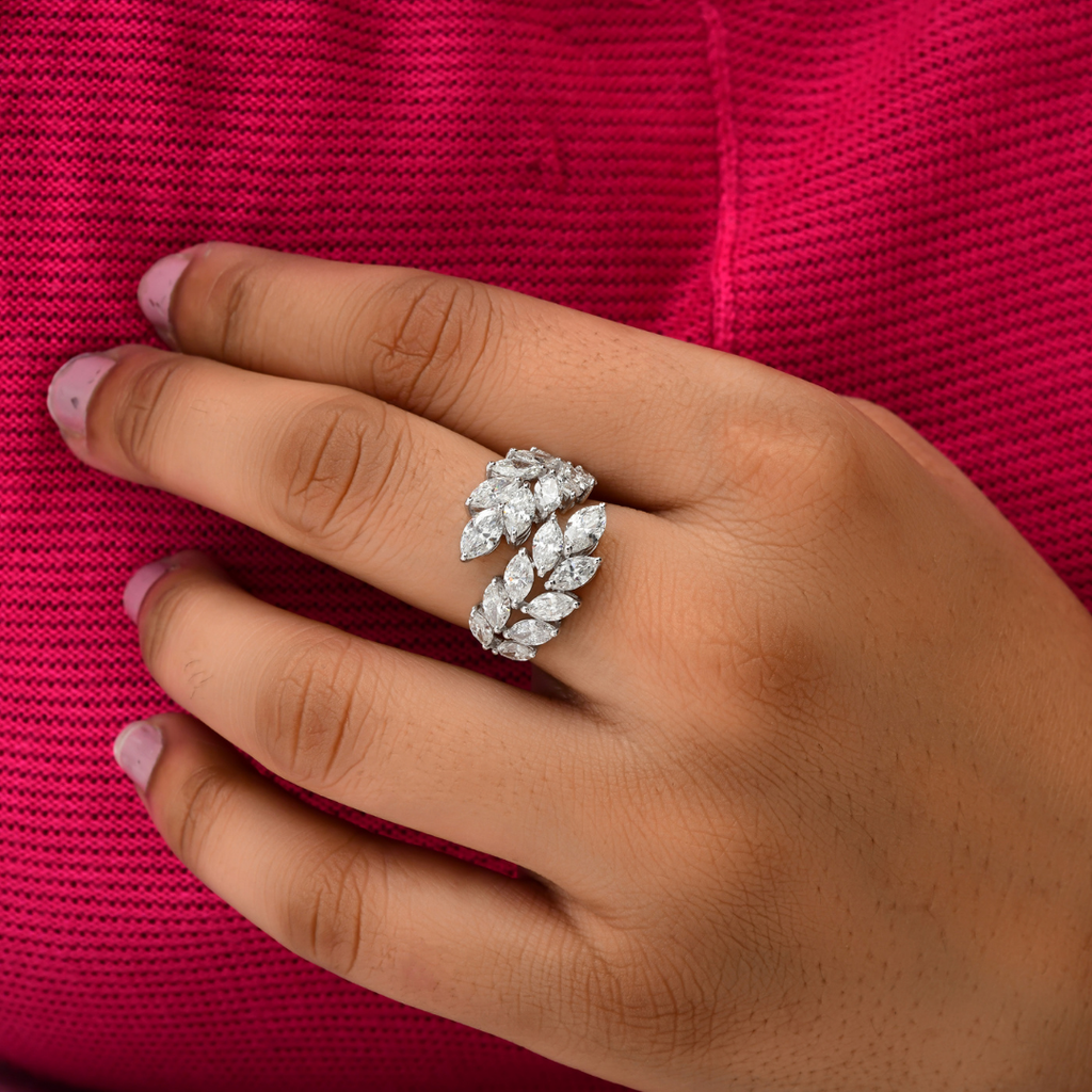 Solid Gold Open Wedding Band Marquise Cut 3.45Ct. Diamond Ring