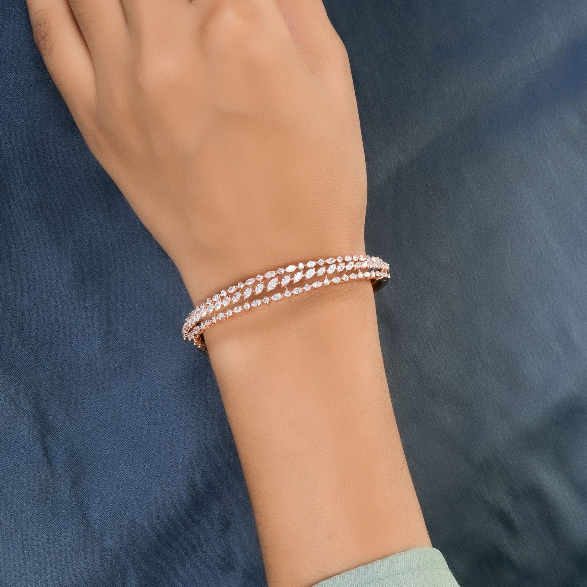 Minimalist 2.96Ct Marquise & Round Brilliant Cuts Diamond Stackable Gold Bangle Bracelet