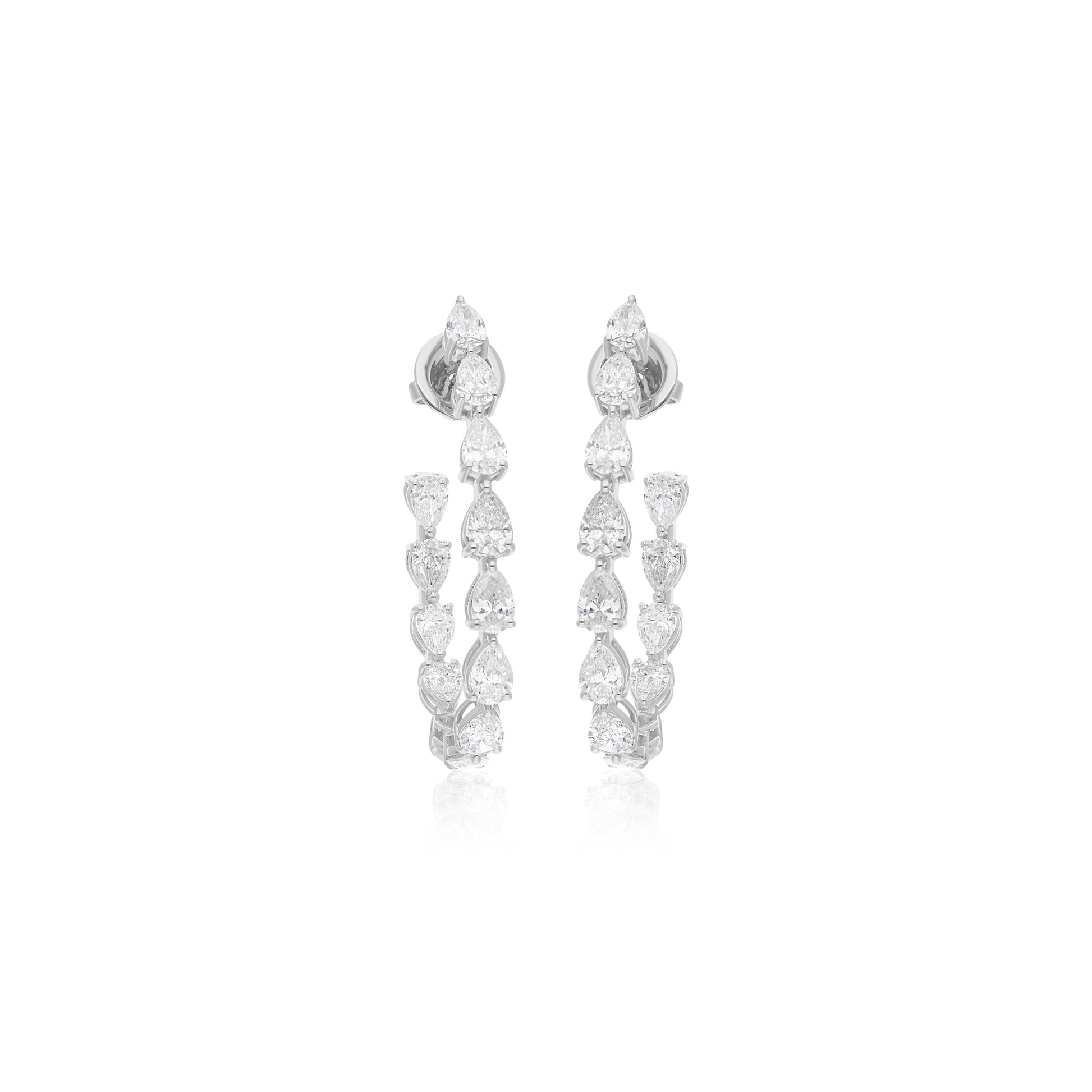 Fine Gold 4.95 Carat Natural H/SI Pear Cut Diamond C-Hoop Open Earrings