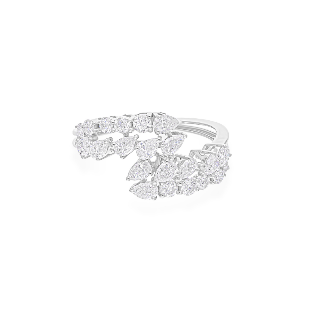 1.33 Carat SI Clarity HI Color Round Pear Diamond Gold Cluster Ring