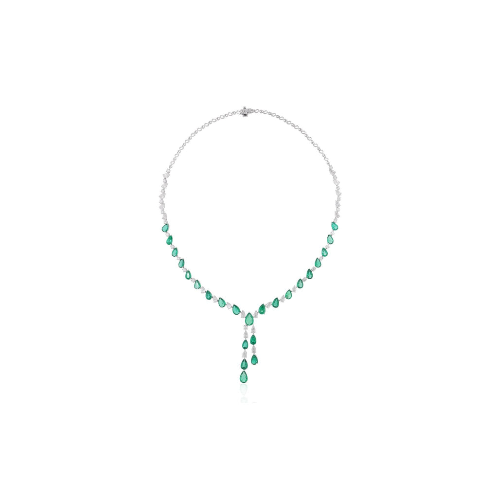 Fine Gold 17.91 Tcw Emerald Gemstone and Diamond Statement Necklace
