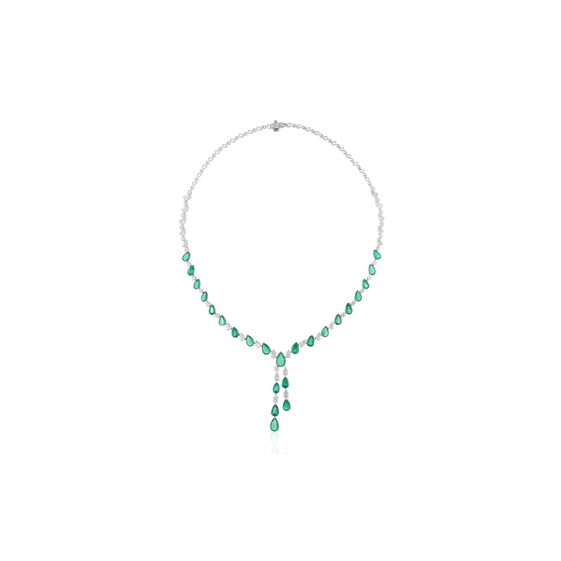 Fine Gold 17.91 Tcw Emerald Gemstone and Diamond Statement Necklace