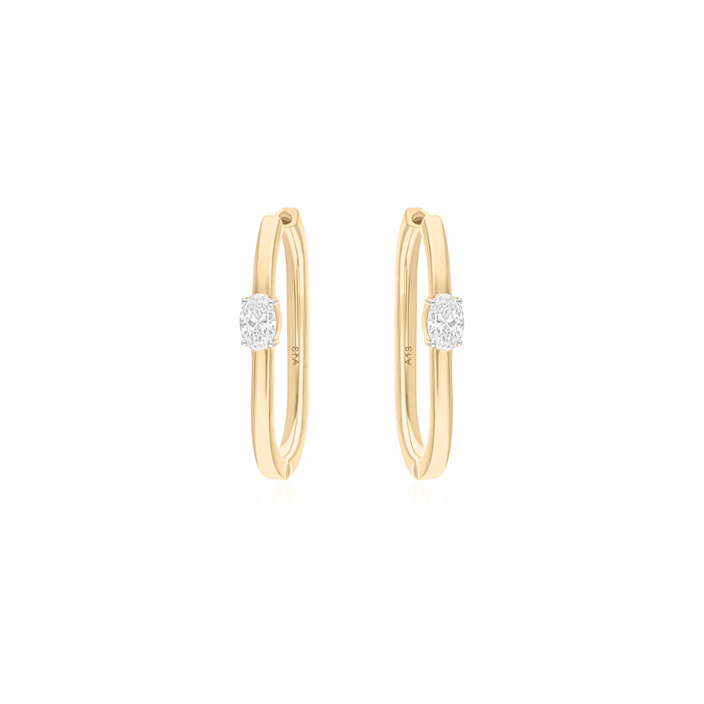 0.84 Ct Natural SI/H Oval Solitaire Diamond Hoop Earrings 18k Solid Gold