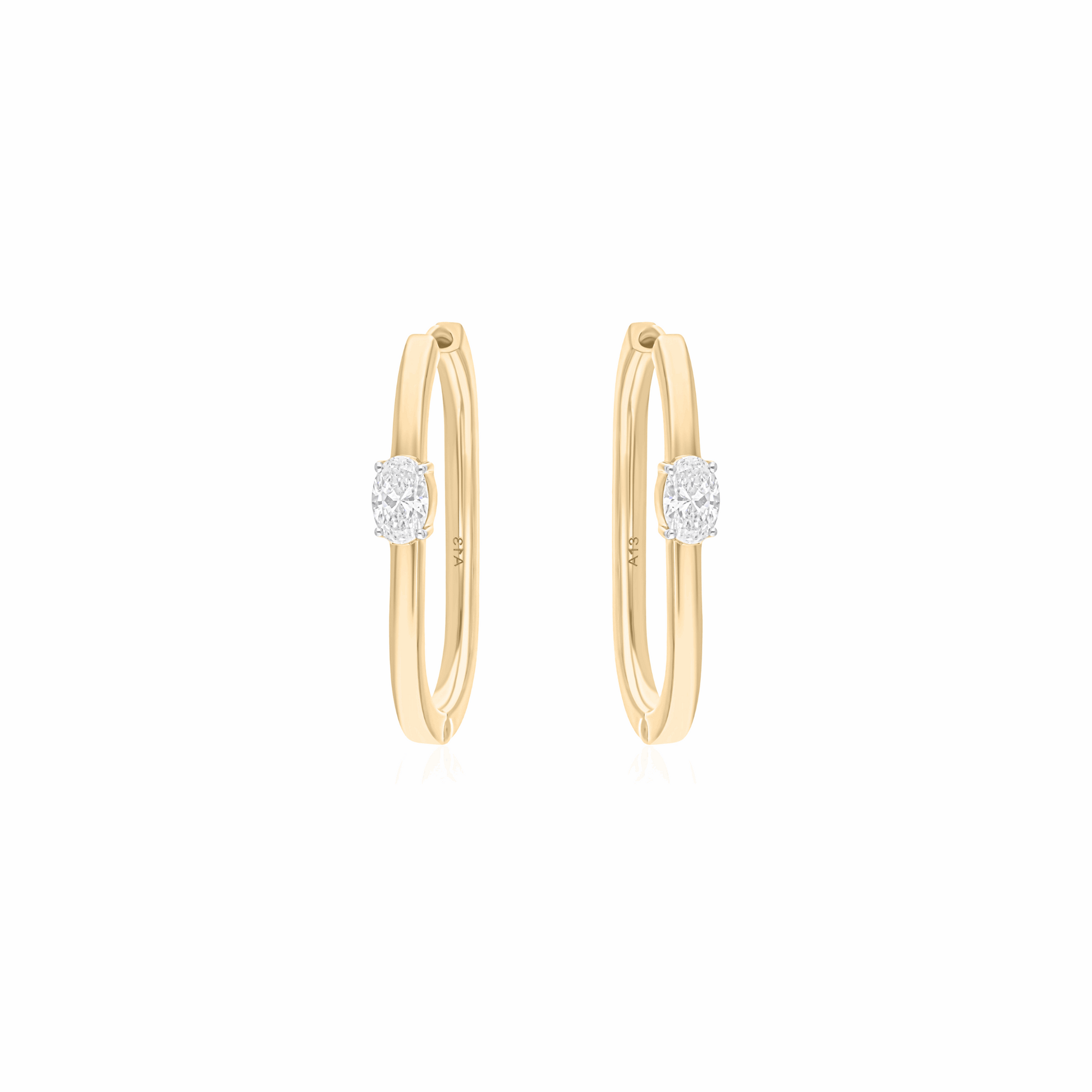 0.84 Ct Natural SI/H Oval Solitaire Diamond Hoop Earrings 18k Solid Gold
