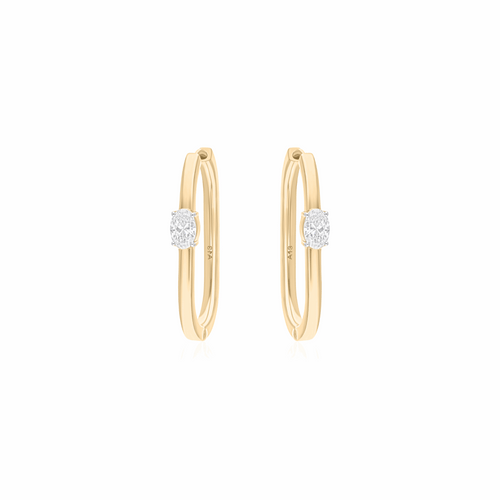 0.84 Ct Natural SI/H Oval Solitaire Diamond Hoop Earrings 18k Solid Gold