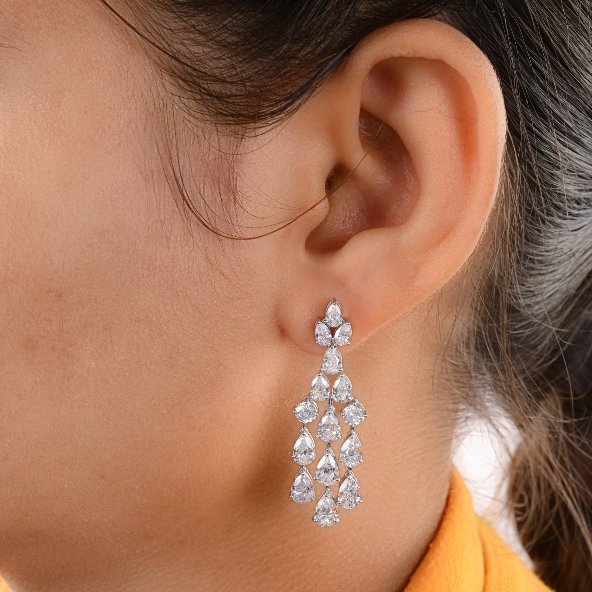 9.11 Carat Certified Pear Cut Diamond Gold Dangle Drop Earrings
