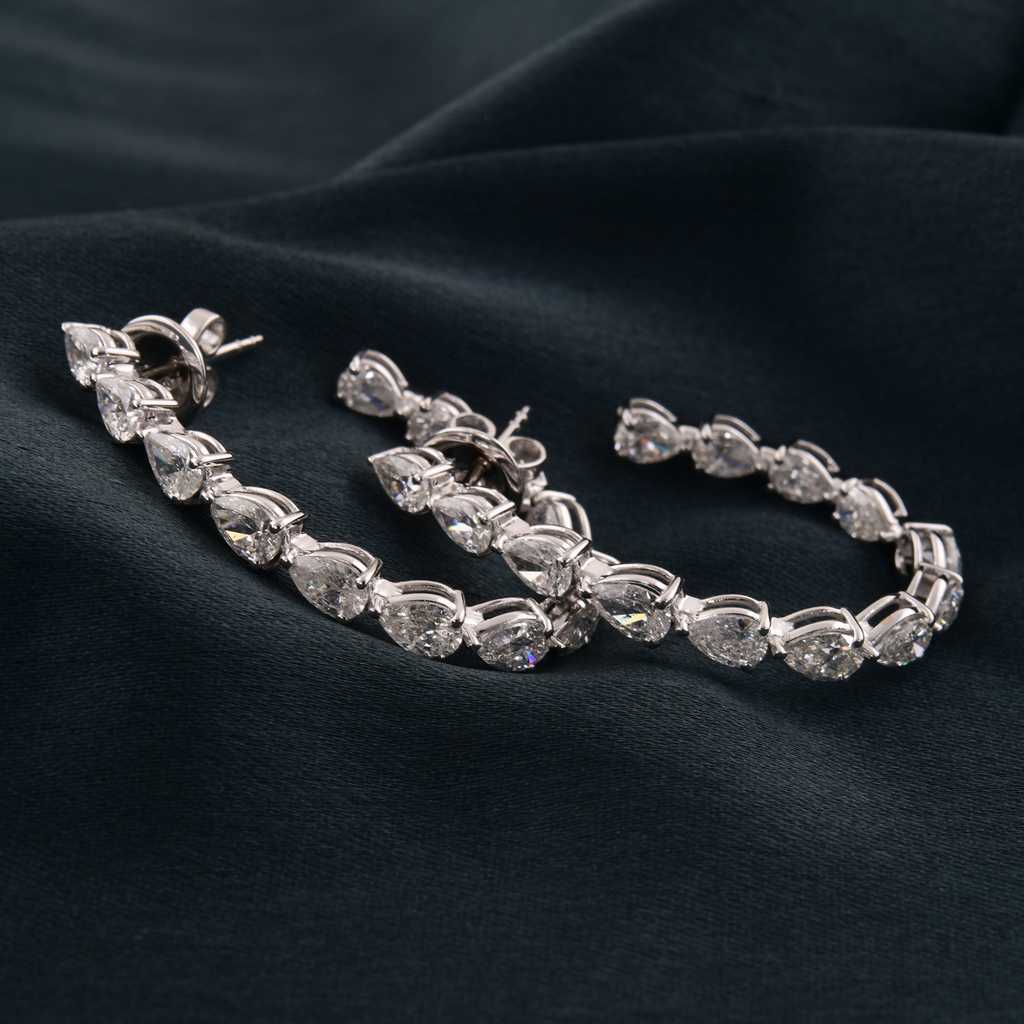 Fine Gold 4.95 Carat Natural H/SI Pear Cut Diamond C-Hoop Open Earrings