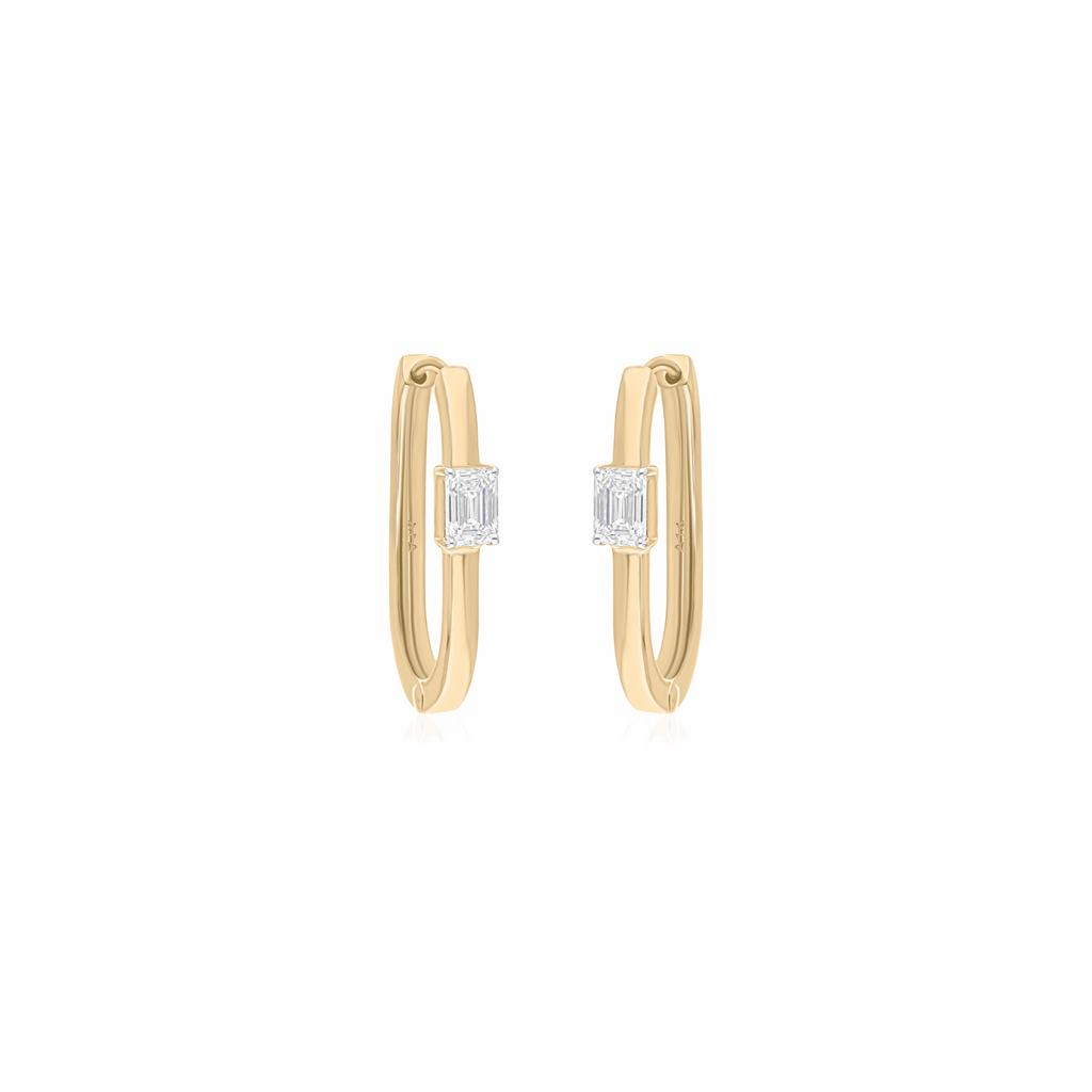 0.81 Ct Natural SI/H Octagon Solitaire Diamond Hoop Earrings 18k Gold