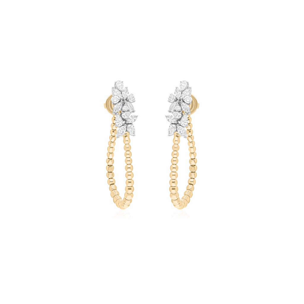 1.80 Ct Natural SI/H Diamond Hoop Beaded Earrings Jewelry 18k Fine Gold
