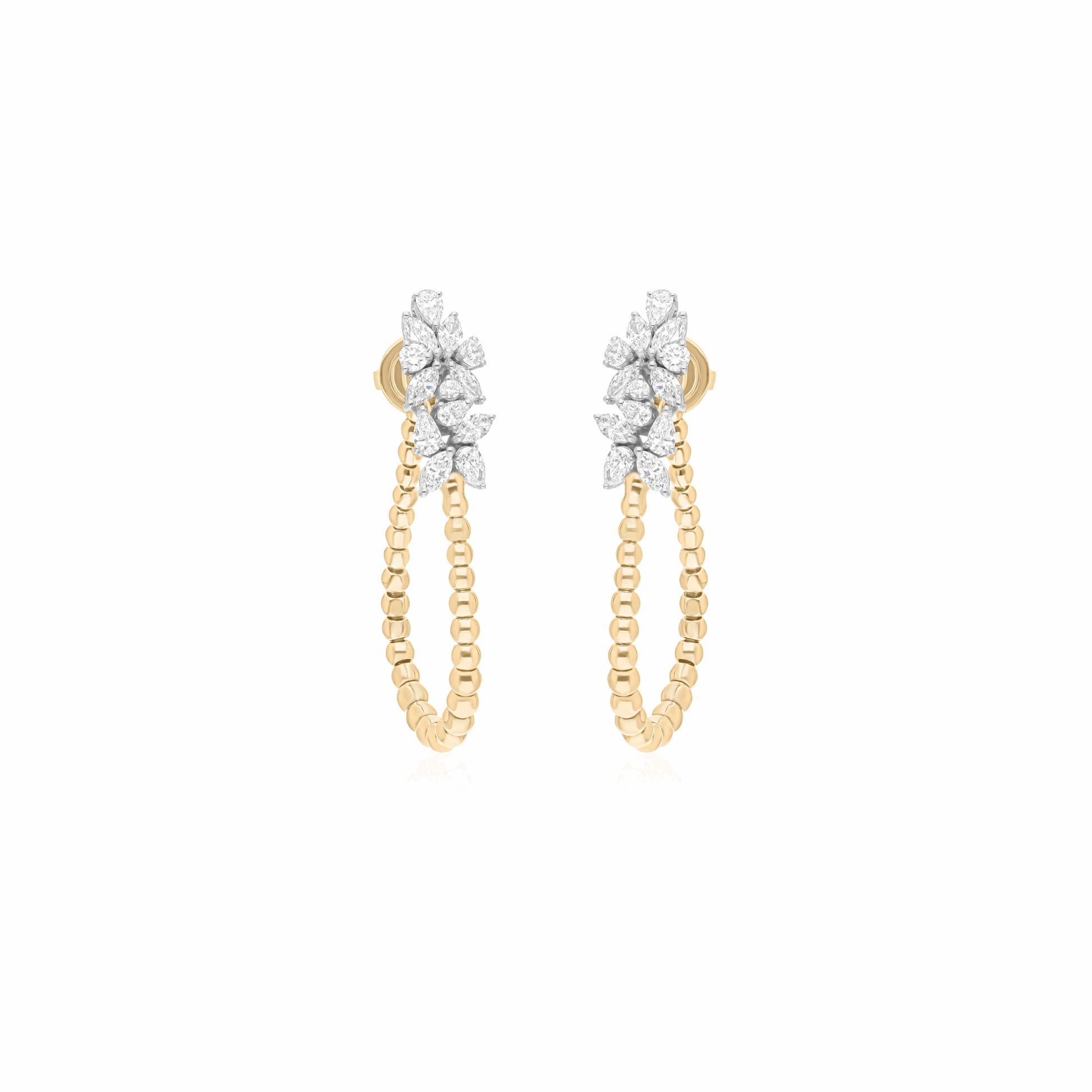 1.80 Ct Natural SI/H Diamond Hoop Beaded Earrings Jewelry 18k Fine Gold