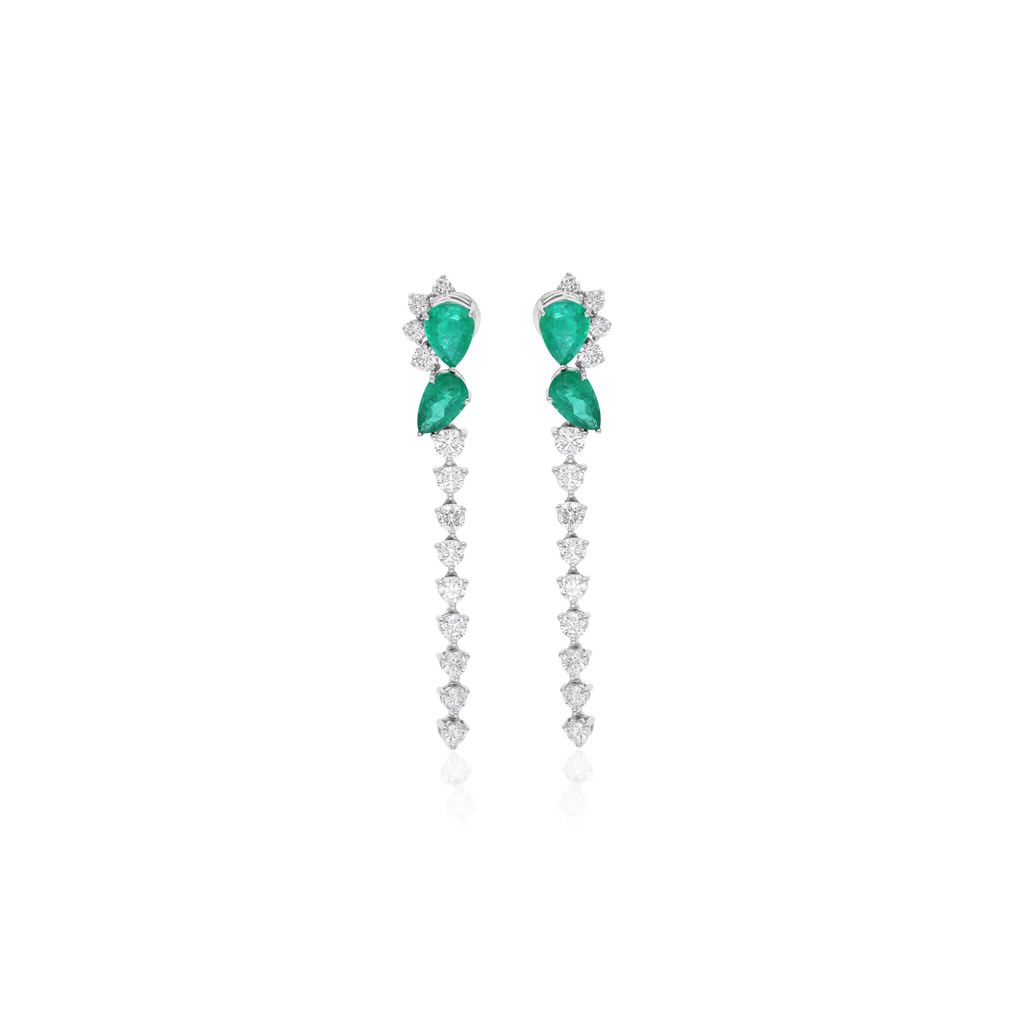 Exclusive 6.60Tcw Zambian Emerald Real Gold SI/H Diamond Long Dangle Earrings