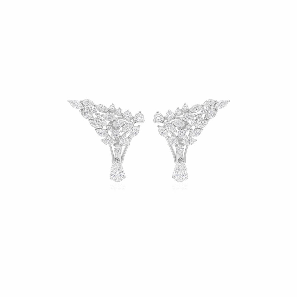 2.78 Ct Natural SI/H Round Pear Marquise Diamond Cluster Earrings in 18k Gold