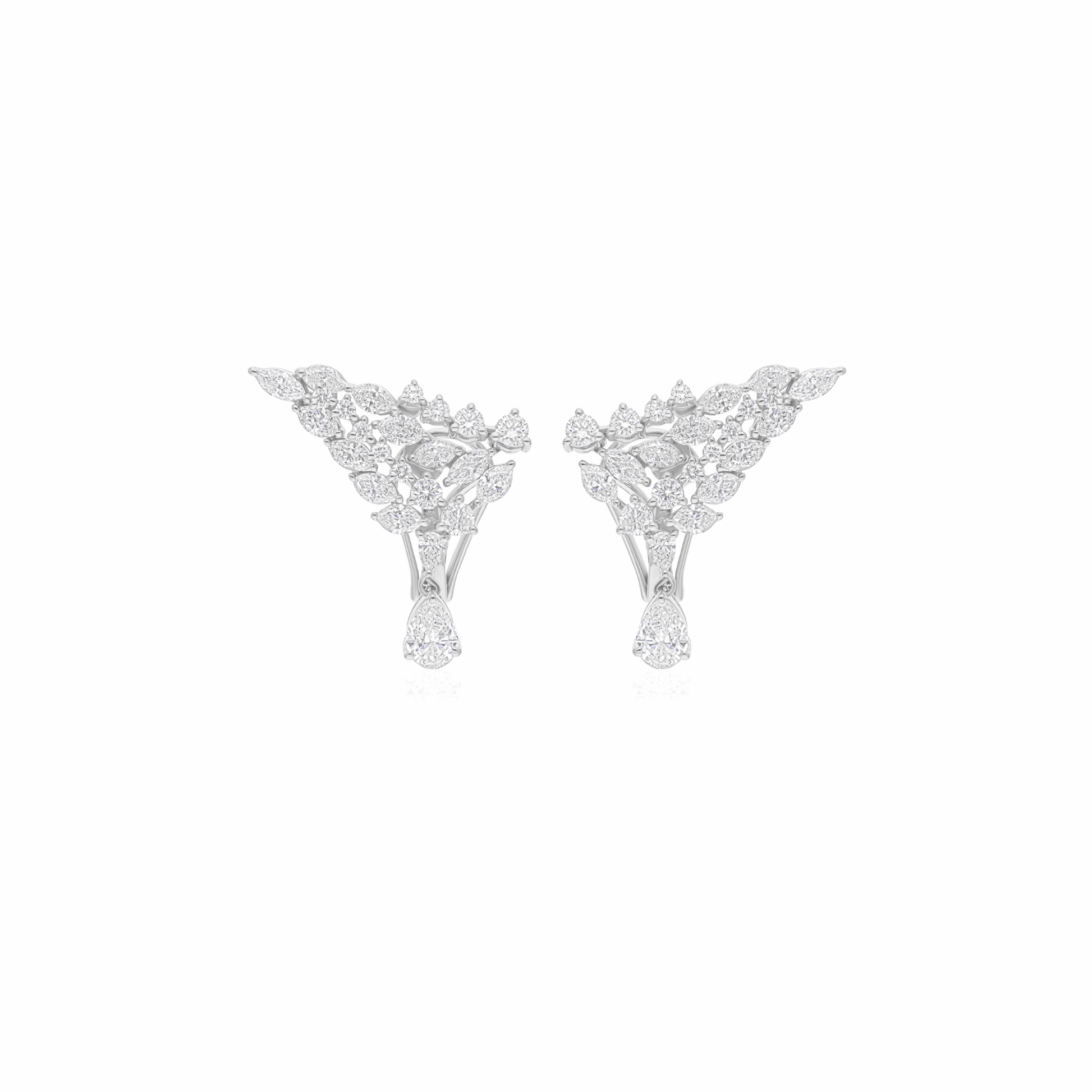 2.78 Ct Natural SI/H Round Pear Marquise Diamond Cluster Earrings in 18k Gold