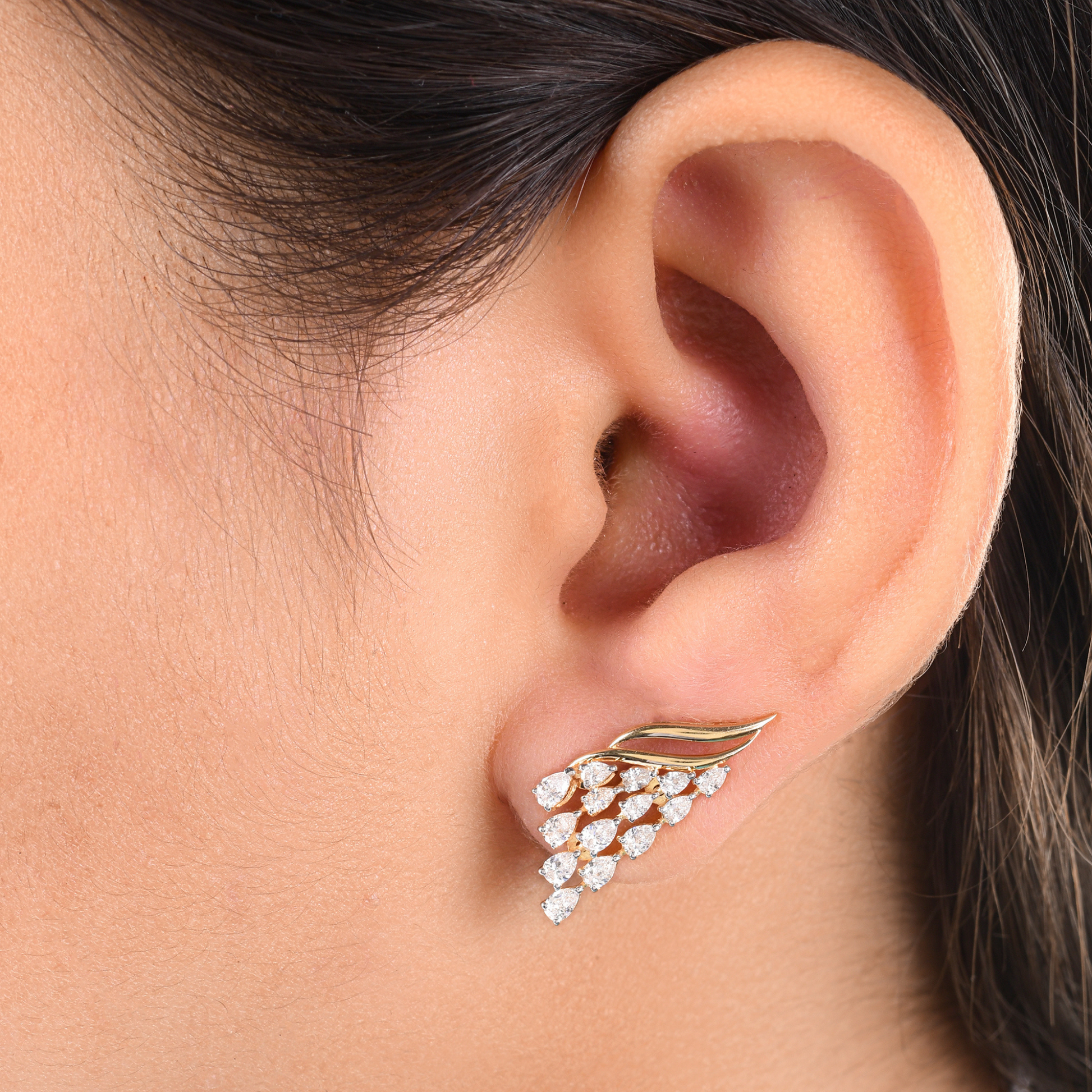 Natural 1.00 Carat Diamond Cluster Drop Earrings in Solid Gold