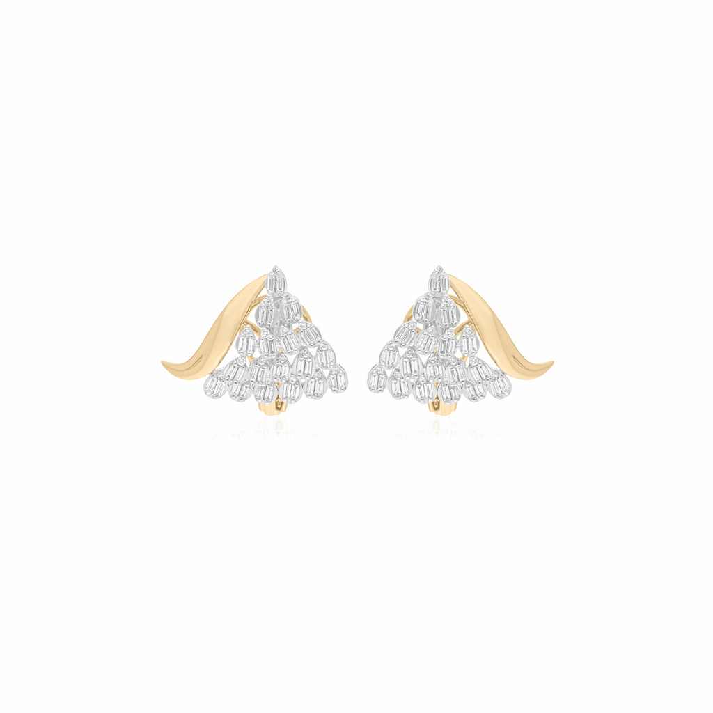 0.80 Ct Natural H/SI Baguette Brilliant Cut Diamond Floral Studs Earrings in 18k Gold