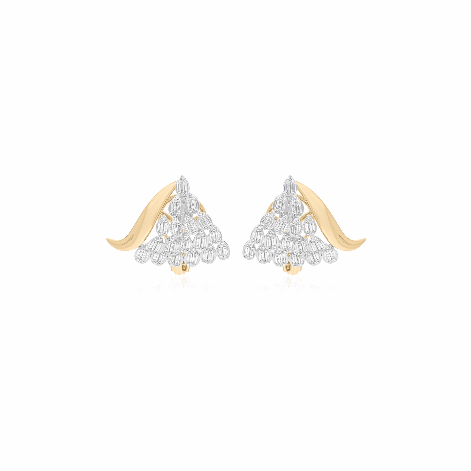 0.80 Ct Natural H/SI Baguette Brilliant Cut Diamond Floral Studs Earrings in 18k Gold