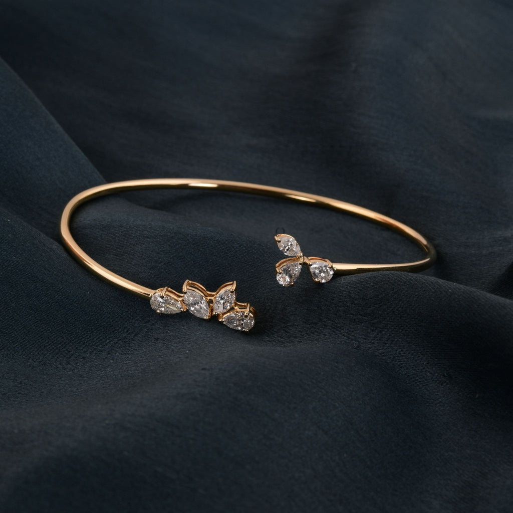 Sparkling Fine 1.05Ct Pear & Marquise Cut Open Diamond Cuff Bangle Bracelet