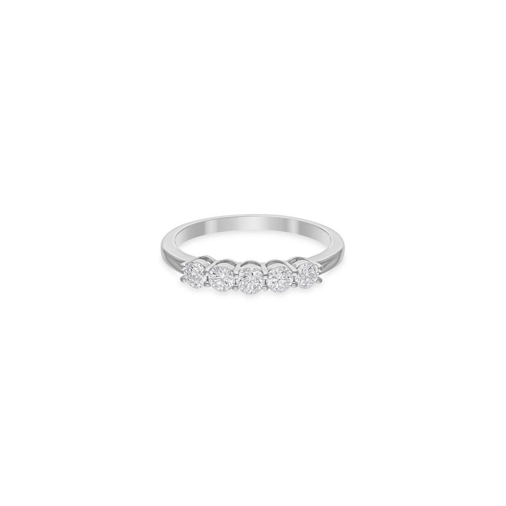 Minimalist 5 Stone Natural Round Cut Diamond Solid Gold Band Ring