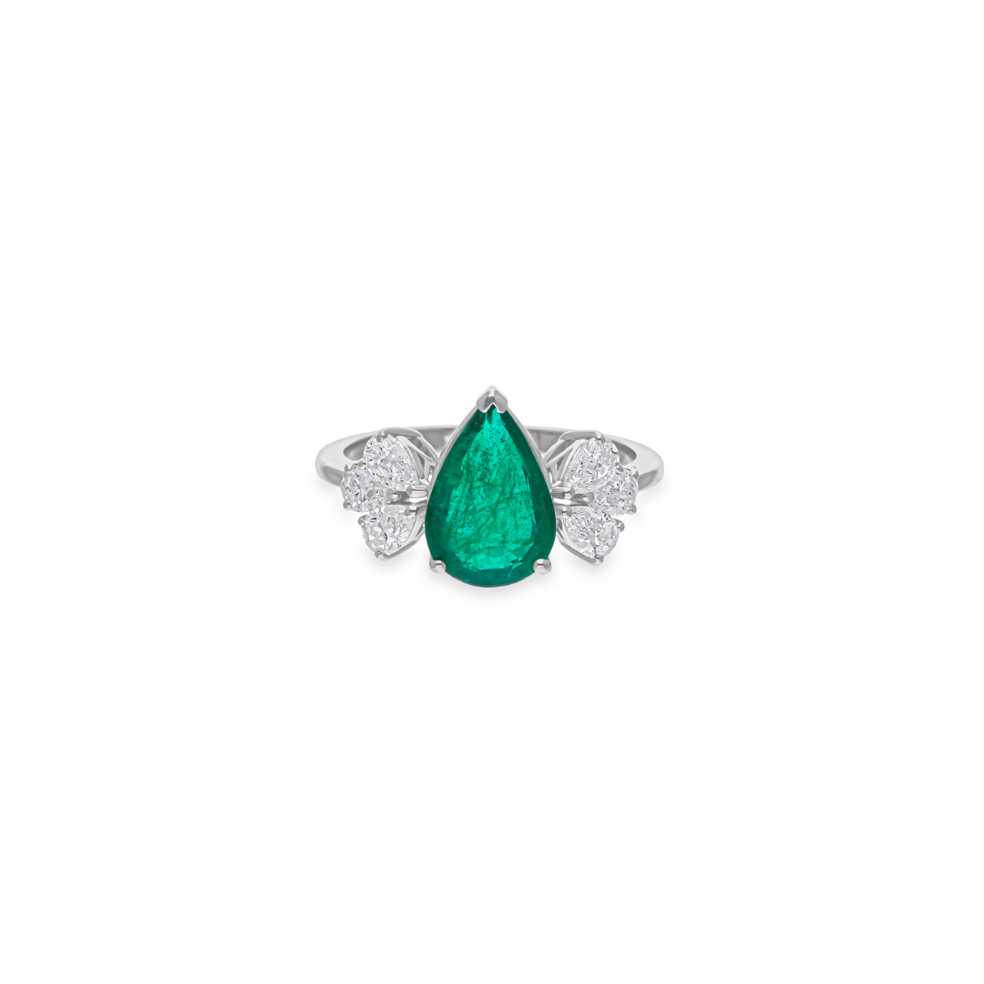 Solid Gold 0.72Ct. Natural Diamond Pear Cut Emerald Engagement Ring
