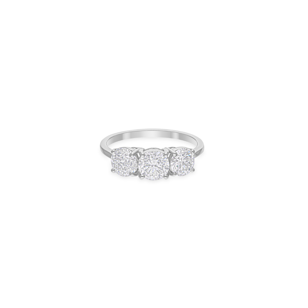 2.09Ct. Three Stone Round Cut Natural Diamond Engagement Ring For Wife