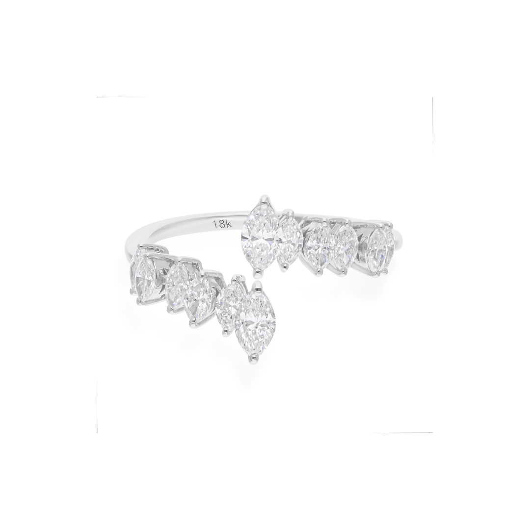 Bypass Natural Diamond Gold Ring with 1.03 Carat Marquise Cut Diamonds