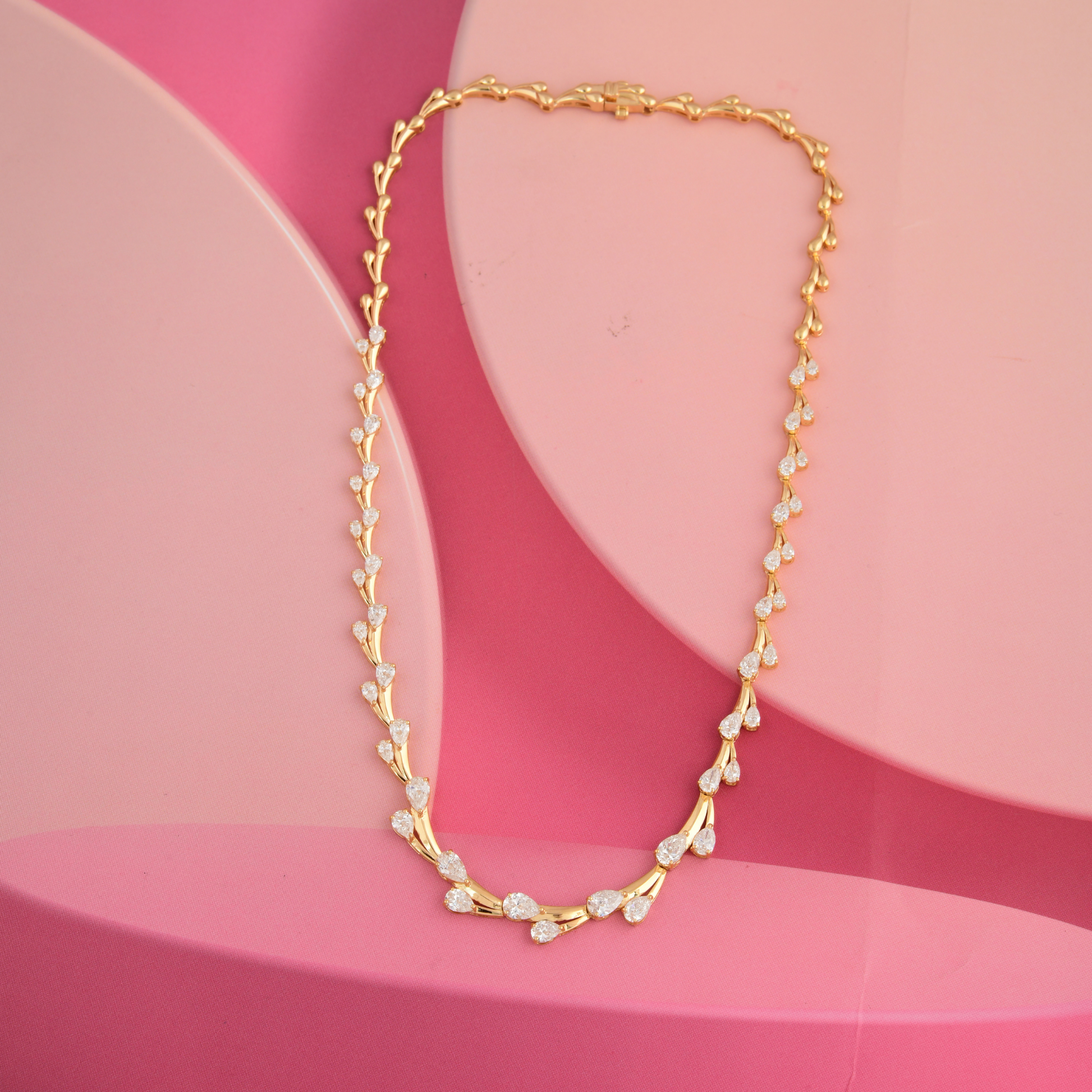 7.78 Carat Real SI/HI Pear Diamond Fine Gold Leaf Chain Necklace
